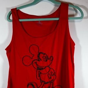 Disney World Parks Embroidered Stitched Mickey Mouse Orange Tank Top L Authentic